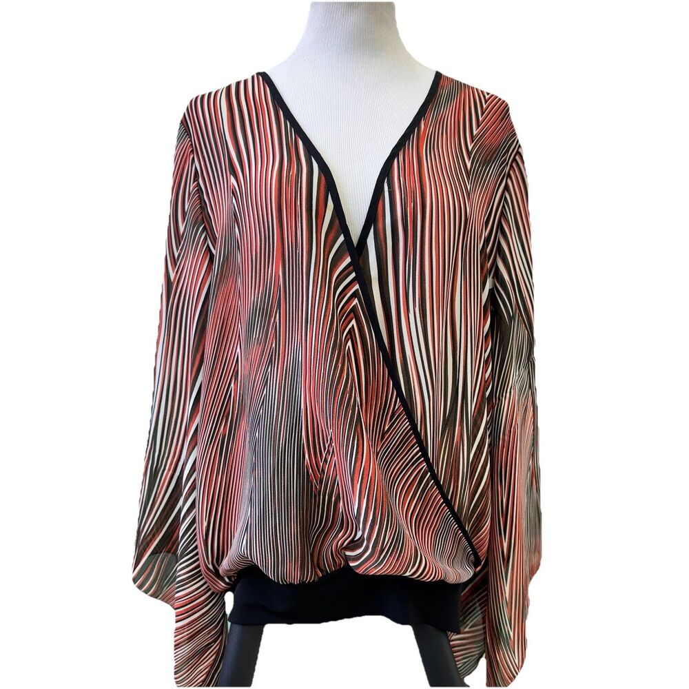 Ashley Stewart Plus 14/16 Abstract Geo Print Surplice Blouse Butterfly Sleeve